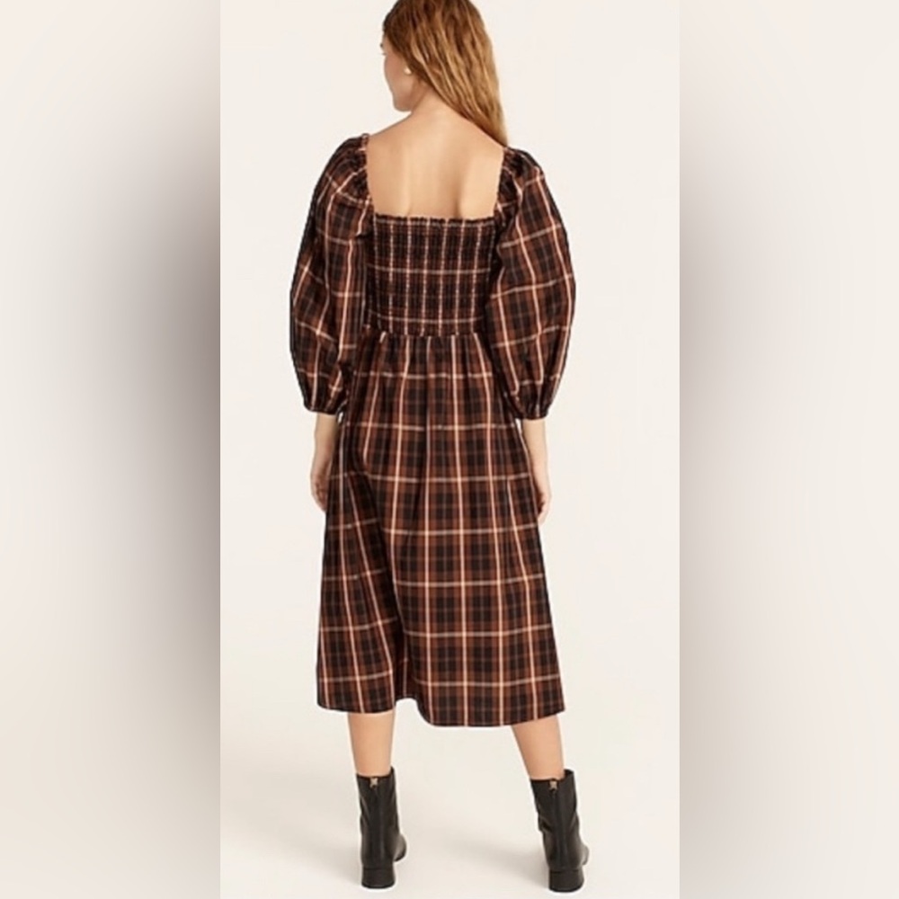 J.Crew Smocked Puff-sleeve Dress in Friday Plaid - Picture 2 of 7